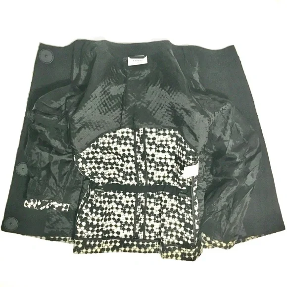 AKRIS PUNTO Blazer Jacket Tweed Dot Embroidered Wool Belted Waist Black White 8 - Picture 11 of 16